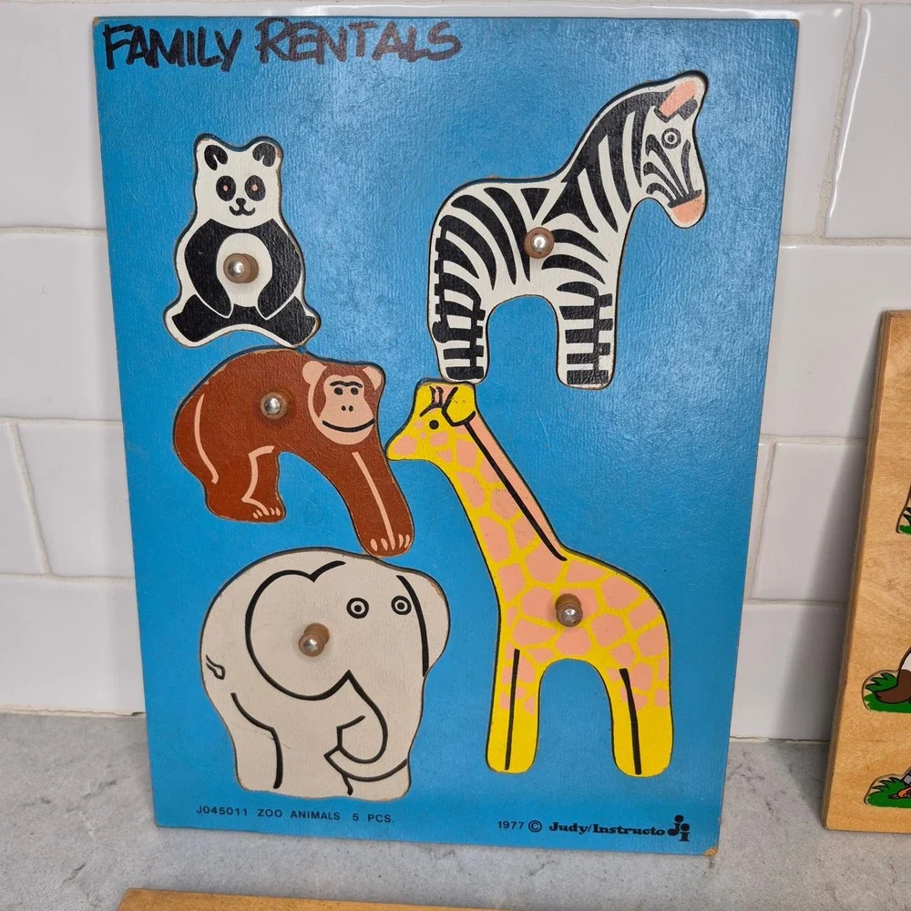 Fisher-Price Simplex‎ Vintage Wooden Peg Puzzle Lot of 6 Thomas Animals Kids